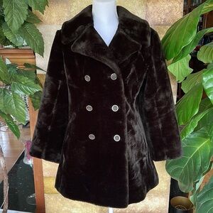 Borgazia Vintage Women’s Lapel Double Breasted Button Down Faux Fur Brown Coat